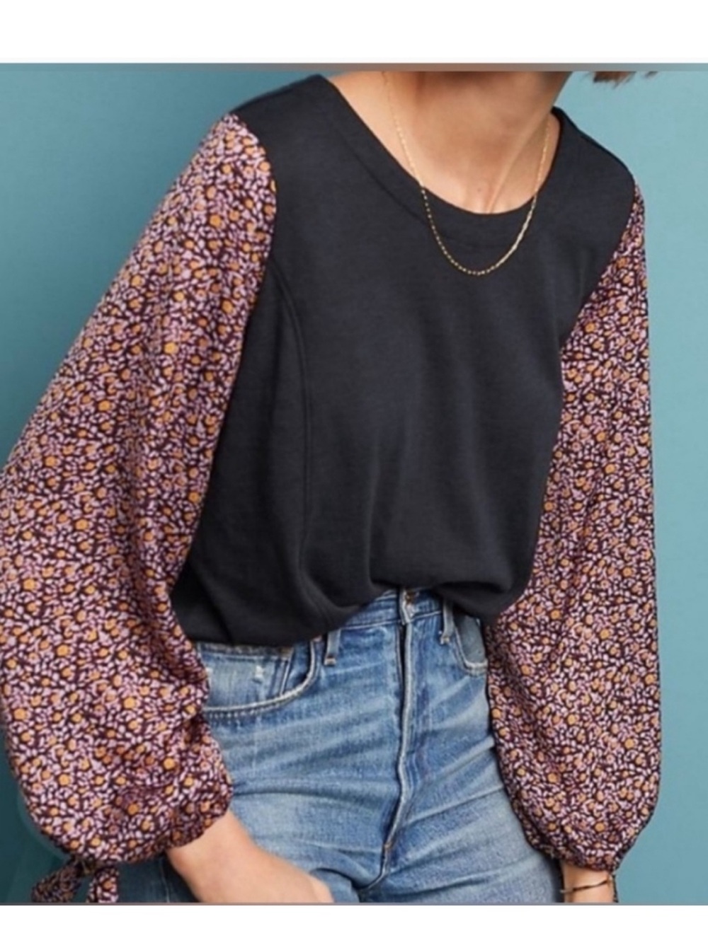 Anthropologie Maybelle Floral Tie-Sleeve Top Size: S